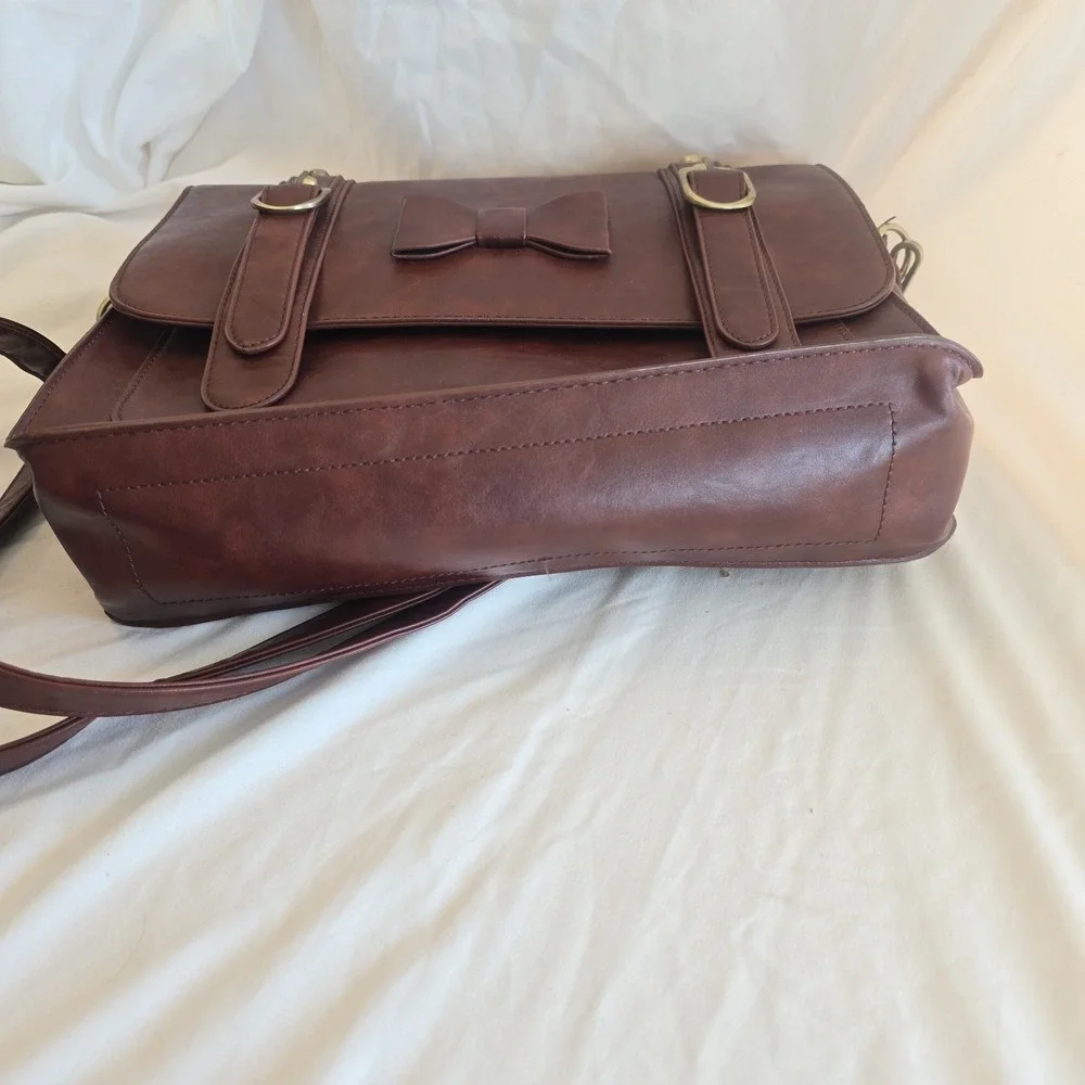 Ecosusi Women Faux-Leather Messenger Shoulder Satchel Weekender Bag Bow Accent